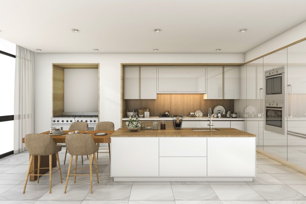 An image of 3d rendering scandinavian kitchen and dining room with nice tile put on by Palouse Floors